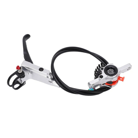 Upgrade Your Ride With This Badass Dual Piston Mechanical Disc Brake Set For Mountain And Road Bikes Cable Actuated Aluminum Alloy Calipers Front Rear Kit With Epic Grip Control Silver lever and caliper with cable.