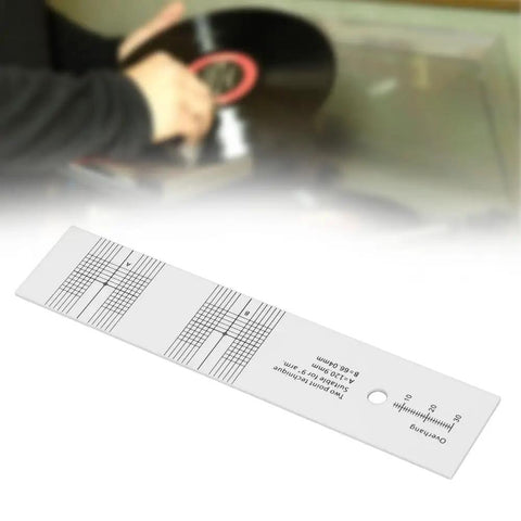 Turntable Alignment Tool Protractor For Precise Cartridge Setup Acrylic Calibration Ruler For Half Inch Mount LP Phono Measurements Easy To Use Audio Calibration Gear For DJs, acrylic turntable protractor shown on white background