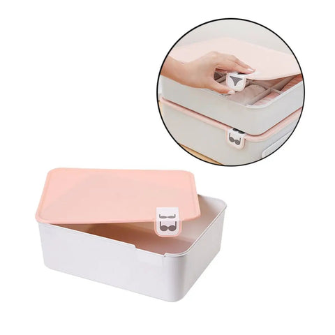 Sweet Hot Pink PP Underwear Storage Bin With Write On Lid shown open, ideal for organizing lingerie and socks snugly.