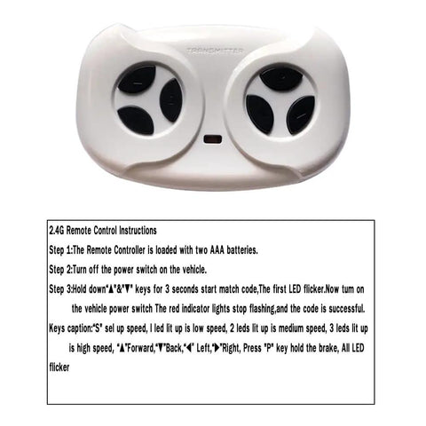 2.4G Bluetooth Control Box Receiver Kit remote with control instructions for 12V ride on toy cars.