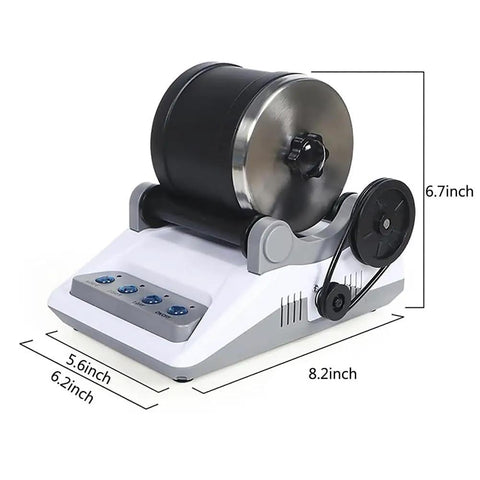 Rock Tumbler Polisher Kit For Kids And Beginners, Electric Gem Grinder with timers, detachable design, side view with dimensions