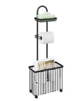 Freestanding Toilet Paper Holder With Storage Shelf No Drill Easy Roll Dispenser For Toilet Paper And Magazines Phone Tablet Organizer Black Bathroom Rack For Small And Large Bathrooms