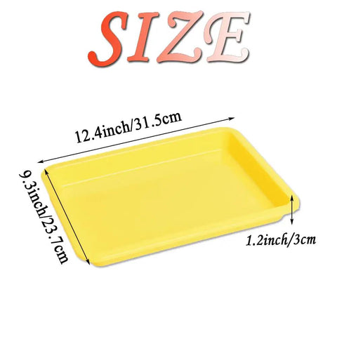 Yellow plastic tray from Colorful 10 Pack Plastic Art Trays For Crafts And DIY Projects with dimensions 12.4x9.3x1.2 inches.