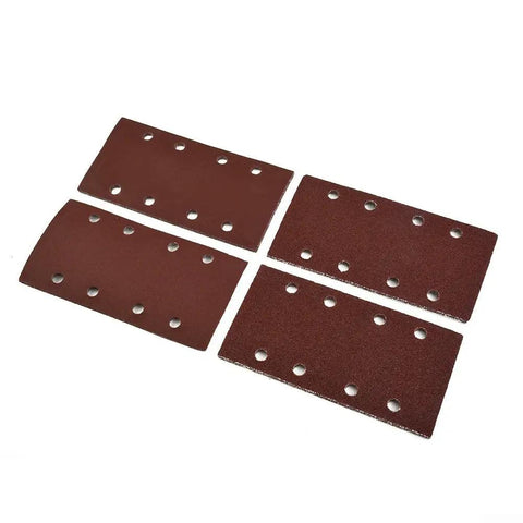 Heavy Duty AluSmallum Oxide Sanding Sheets With Punched Hook And Loop Design Come In A Pack Of 20 Assorted Grits For Smooth Woodworking And DIY Finishing Jobs That Really Pop, 4 sheets displayed.