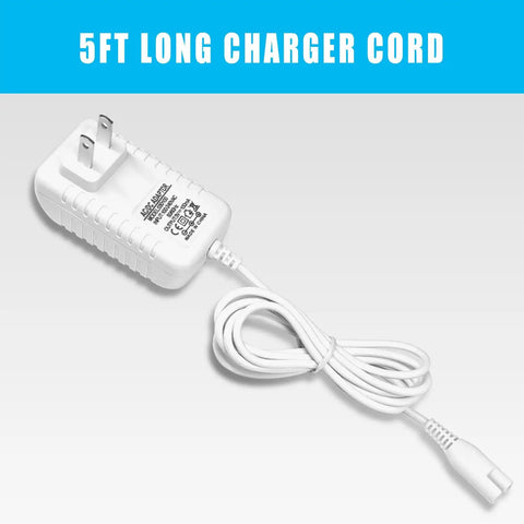 Waterpik Charger Replacement Cord For WP360 WP360W WP462 WP462W WP450 WP450W WP465 WP440 WF 13CD010 WF13 WP100 Two Prong 100 240V Input 3V 100mA Output White 5 Ft AC Adapter Power Cord