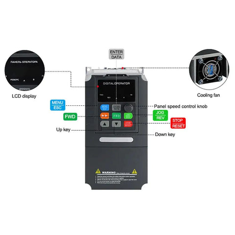 5HP 220V Single Phase To 3 Phase VFD Drive For AC Motors, 3.7 kW Variable Frequency Controller with LCD and control knob