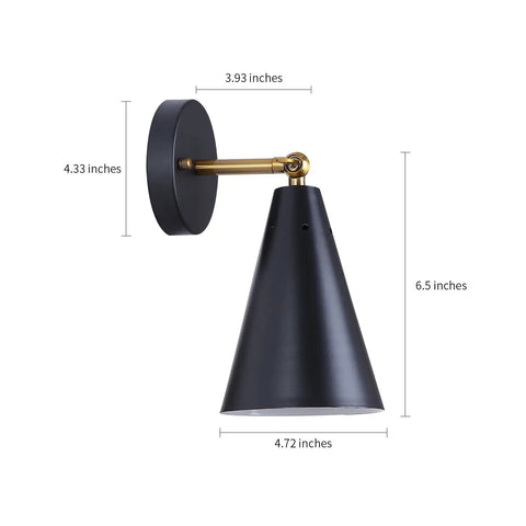 Modern Black And Gold Wall Sconces Set With Swing Arm Industrial Lamps Rustic Bronze Finish Two Pack For Bedroom Living Room Reading Kitchen Easy Install Farmhouse Style Wall Lights showing dimensions