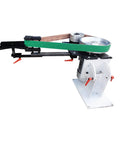 Shop Ready Heavy Duty Variable Speed Belt Sander And Knife Grinder With Vertical Horizontal Modes Three Polishing Wheels For Metal Wood Ceramic And Glass 110V Trusted Workhorse Rig side view of belt sander with green belt