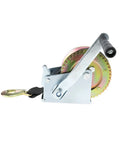 600 Lb Heavy Duty Hand Winch With 6m Rope And 2 Inch Polyester Strap, 3:1 Gear, close-up of beefy steel construction