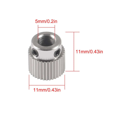 Stainless Steel Extruder Drive Gear Set 36 Teeth, Beefed Up 3D Printer Replacement Parts For Ender 3 Series And CR10 Line, measurement view