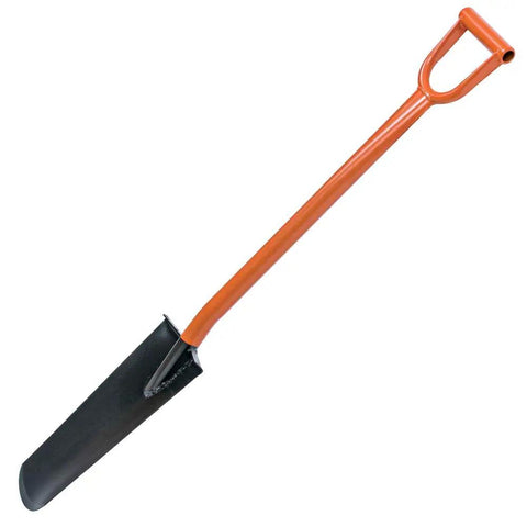 All Steel Drain Spade With D-Grip Handle, Heavy Duty 12-Gauge Welded Blade, Built To Last, Large Turned Steps, Bright Orange