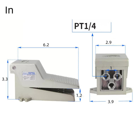 Workhorse Foot Pedal Valve with dimensions and port details
