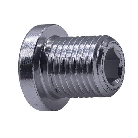 Close-up of silver Four Pack M10xP1.0 Rear Derailleur Hanger Bolt, aluminum alloy, 13.8mm, for Shimano, SRAM, Tektro, Campagnolo bikes