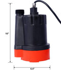 Badass 1/4 HP Submersible Sump Pump Shifts 2000 Gallons Daily, Tough Thermoplastic Build, 10 inch height, 6.4 inch width.