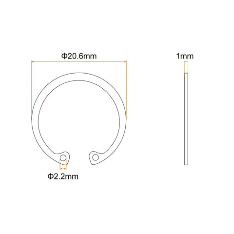 Technical drawing of 50 Pcs 16.6mm Inner Retaining Ring Circlip 304 Stainless Steel Snap Rings C Clips GB893 For Grooved Shafts Studs