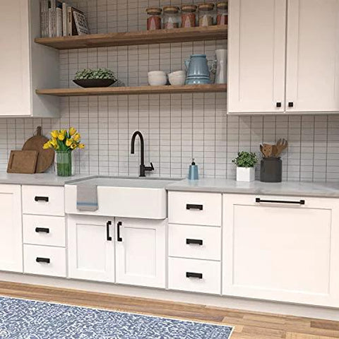 Studio Collection Cabinet Pull Three Inch Center To Center Oil Rubbed Bronze Highlighted Finish on white kitchen cabinets