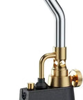 High Intensity Propane Torch Head With Adjustable Flame And Self Ignition Portable Hand Trigger Start For Gas Welding And Searing Steak Pro Grade Compatible With MAPP Pro in sleek design with brass components.