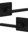 Keyed Entry Door Handle With Lock And Key, Reversible Exterior Lever, Matte Black Finish, SmartKey Rekey Security, Antimicrobial Shield