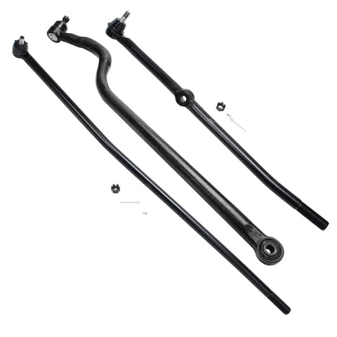 Front 7 Piece Tie Rods And Track Bar Kit For 1994 1995 1996 1997 Dodge Ram 2500 4WD With Dana 60 Axle, black steel steering links