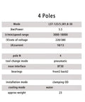 Specifications table for Heavy Duty Workhorse 7.5KW Water Cooled Electric Spindle BT30 125mm Bore High Speed CNC Router Motor 380V.