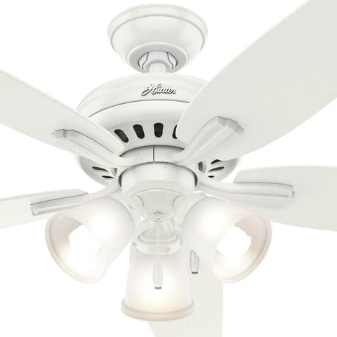 52 Inch Indoor Ceiling Fan With LED Lights In White Finish, Five Blade Design, Pull Chain Operation, Ideal For Bedroom Or Living Room