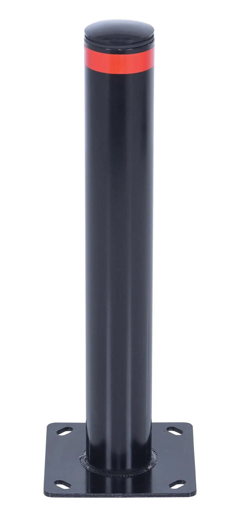 Badass 24 Inch Steel Garage Safety Bollard Wall Defender Pipe Guard With Pre Drilled Mounting Holes Matte Black Finish, vertical view.