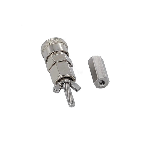 Stainless steel VacU Lock End Connector For Reciprocating Linear Actuator DIY Design In Stainless Steel With M8 Thread shown disassembled