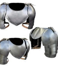 Badass Medieval Knight Steel Pauldrons With Gorget Set For LARP And Ren Faire Costume Armor, front and side view
