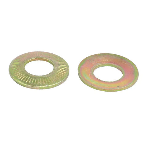 M12 Serrated Conical Washers Tough As Nails Zinc Plated Carbon Steel With The Slick Bronze Finish 15 Piece Set shown in detail.