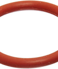 Close-up of red silicone O-ring, 1-1/4 in ID, 1-1/2 in OD, 1/8 in width, 70A durometer