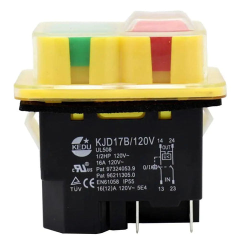Industrial 120V 16A Four Pin Push Button Switch With Waterproof PVC Cover For Power Tools Saw Drill Grinder Cutting Machine On Off Half HP Overload And Undervoltage Protection
