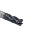 Roughing end mill, HSS square-nose, 4-flute, 1/2 in shank, 1-1/4 in flute length, close-up view
