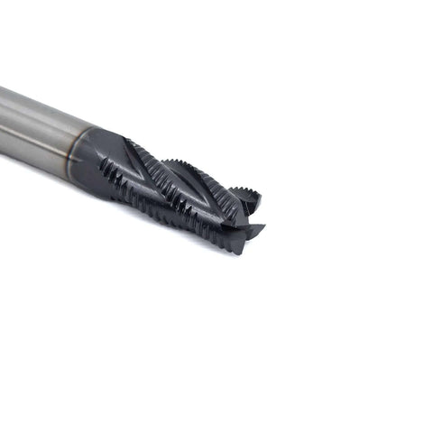 Roughing end mill, HSS square-nose, 4-flute, 1/2 in shank, 1-1/4 in flute length, close-up view