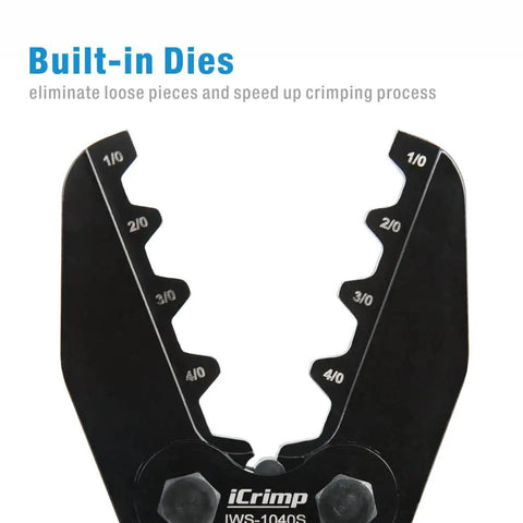 Heavy Duty Battery Cable Lug Crimping Tool with polished built-in dies for 1/0 2/0 3/0 4/0 AWG lugs, front view