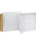 Heavy Duty 14 Inch Abs Plastic Structured Wiring Enclosure With Secure Cable Management Cover showing open sides and screws for installation.