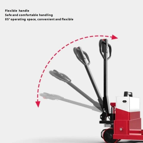 Heavy Duty Electric Pallet Jack With 6600 Lbs Capacity And Lithium Battery features a flexible handle for easy maneuverability.
