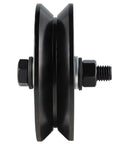 Side view of V Groove Wheel Caster For Inverted V Track With Double Bearings, 2200 Lbs Load Capacity, Steel AISI 1045, rust resistant finish