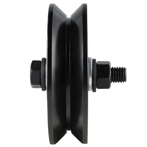 Side view of V Groove Wheel Caster For Inverted V Track With Double Bearings, 2200 Lbs Load Capacity, Steel AISI 1045, rust resistant finish