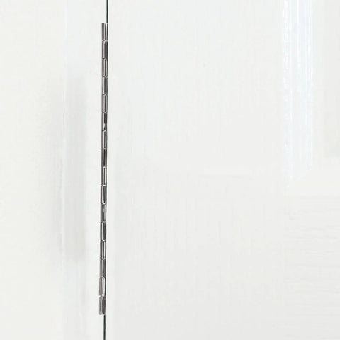 Close-up of stainless steel vertical hinge on door, part of 3 Pack Long Wooden Box Hinges Heavy Duty Piano Hinges For Doors And Lids DIY Friendly.