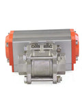 Front view of Three Quarter Inch Pneumatic Actuated Ball Valve Double Acting 3 Piece Stainless Steel Valve With PTFE Seats