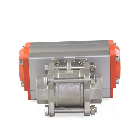 Front view of Three Quarter Inch Pneumatic Actuated Ball Valve Double Acting 3 Piece Stainless Steel Valve With PTFE Seats