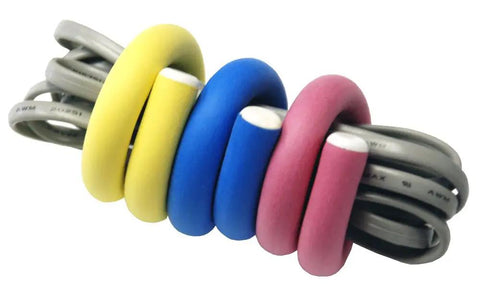 Keep Cords Neat And Tidy With 7 Inch Flexi Ties Cable Wraps Multi Color Yellow Pink Blue 12 Count wrapped around cables
