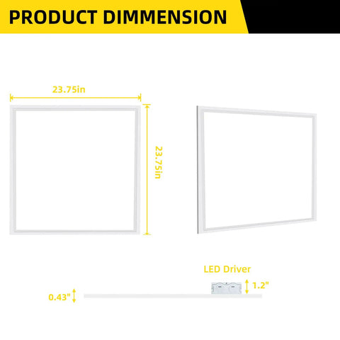 Dimensions of 2x2 Led Flat Panel Lights 4 Pack 45W 5800LM Edge Lit 2x2ft Troffer Ceiling Panels Daylight White 5000K.
