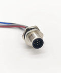 Close-up of five pin A coded M12 male connector cable 0.5 meter straight back mount waterproof unshielded socket for panel install IP67
