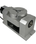 Rock Solid 4th And 5th Axis Rotary Dividing Head With 50 To 1 Harmonic Reducer Gearbox And Motor Hysteresis, aluminum, compact design.
