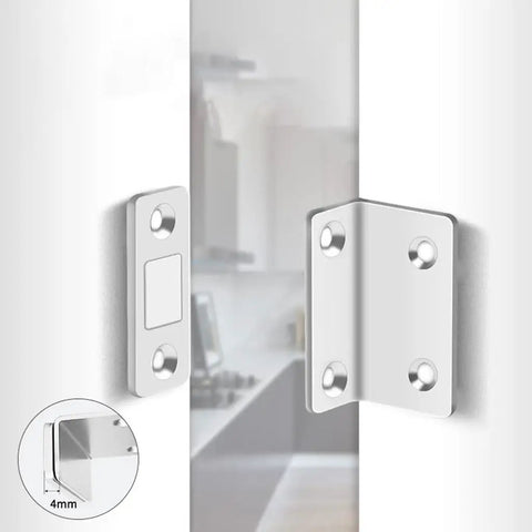Magnet Cabinet Door Catch Kit With Hidden Stops No Drill Or Screw Mount Adhesive and Metal Latch close-up view