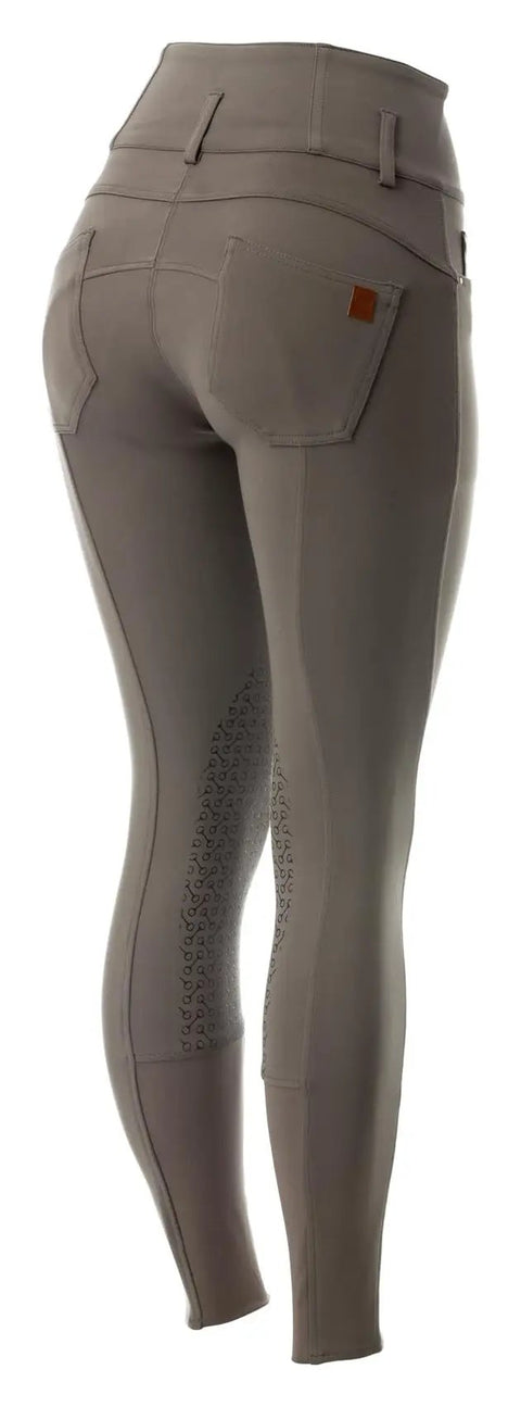 Back view of Tara High Waist Silicone Knee Patch Horse Riding Breeches For Women, Steel Grey, Size 26, showing back pockets.