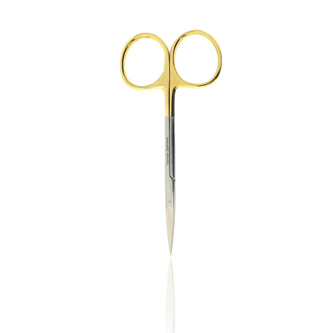 Iris Micro Dissecting Scissors With Tungsten Carbide Inserts And Gold Rings For Pro Grade Precision Tissue Dissection And Suture Removal Straight Blades Four And A Half Inch Premium Quality