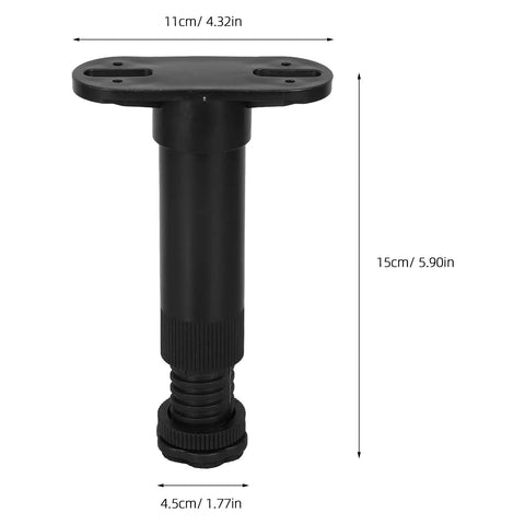 Black adjustable furniture support leg for leveling and stabilizing cabinets, sofas, dressers, 15cm height, sturdy metal system
