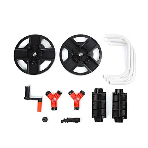Portable Hose Reel Storage Shelf For One Half Inch Hose Up To 20 Meters Garden Hose Trolley assembly parts laid out